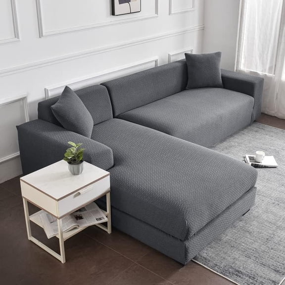 Water Resistant Sectional Couch Covers for L U Shape Sofa Slipcover, 1 2 3 Cushion Couch Stretch Loveseat Sofa Covers Dogs Pets Furniture Protector (Dark Gray,1seat)