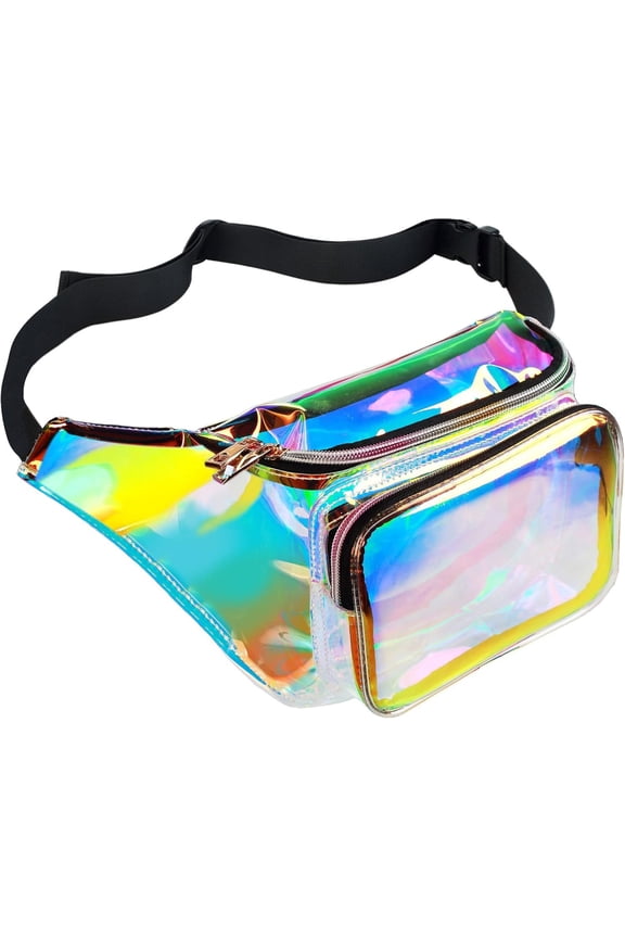 Water Resistant Shiny Neon Fanny Bag for Women Rave Festival Hologram Bum Travel , Transparant and
