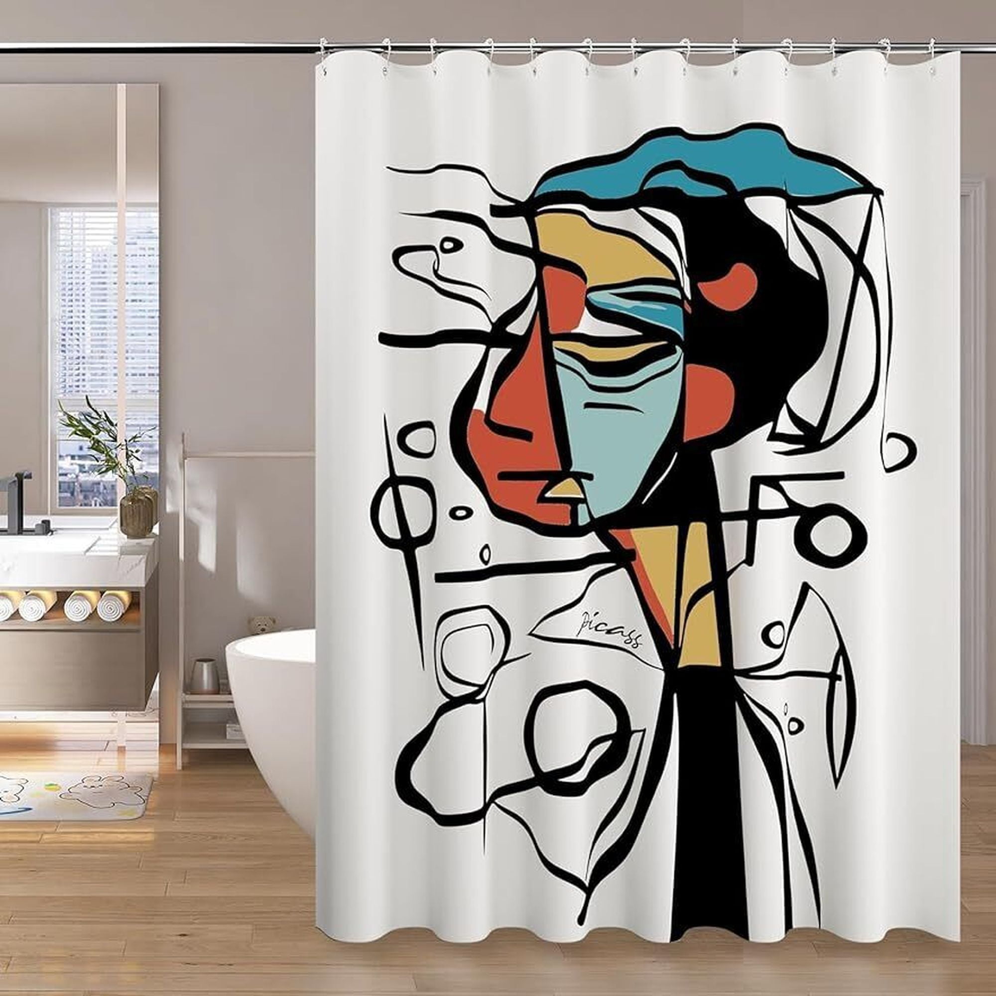 WaterResistant Shower Curtain Set with 12 Hooks Modern Stylish