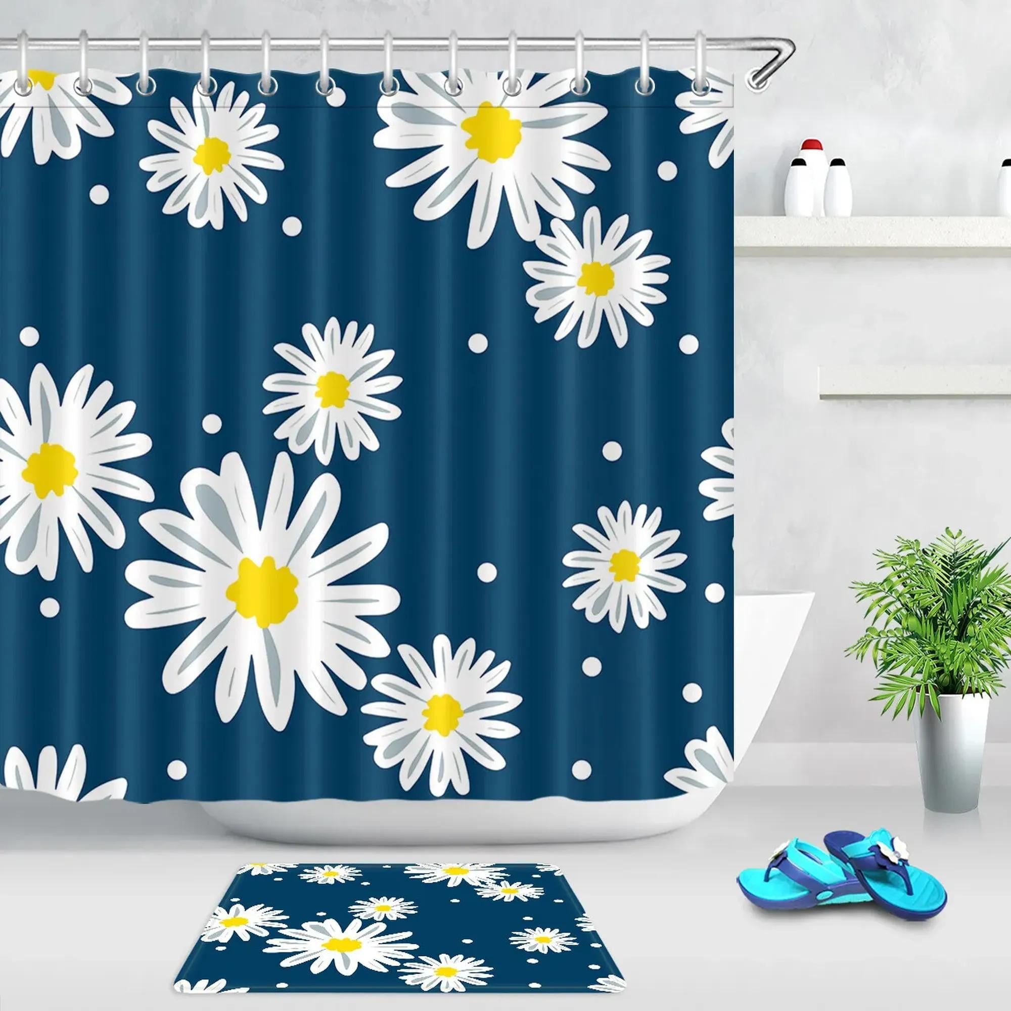 WaterResistant Shower Curtain adorned with Elegant Daisy Patterns