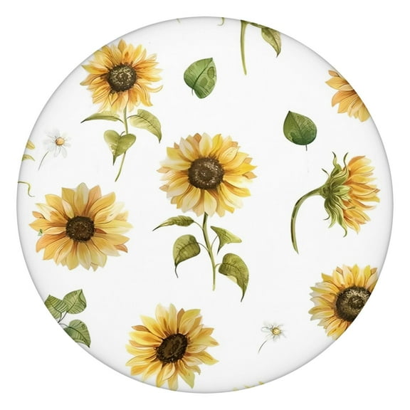 Water-Resistant Sunflower Tablecloth with Elastic Fit, Round Polyester Cover for Patio and Dining Room, Fits 44-52 Inch Diameter