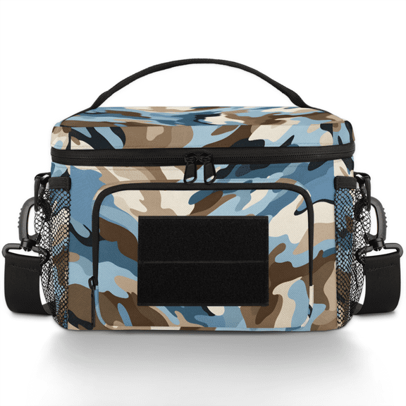 Water-Resistant Tactical Lunch Bag0.4 Inch Insulated Meal Prep Bag with Removable Strap & Pouch,Camouflage Cooler Bag for Work,Gym,or Outdoor