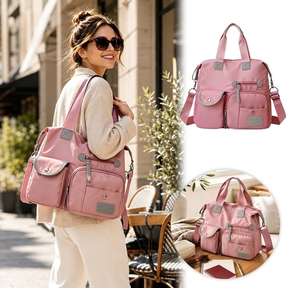 Water Resistant Travel Tote Bag for Women, Large Capacity Oxford Cloth Handbag with Multiple Pockets, 3 Way Carry Shoulder Crossbody Bag for Work, Shopping, Commute and Travel