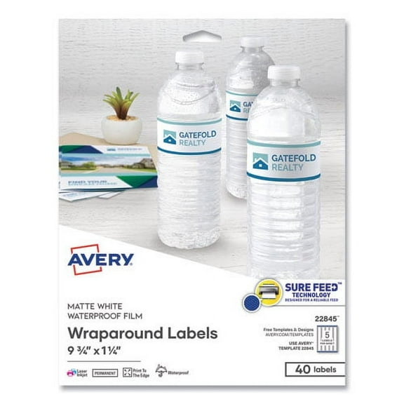 Water-Resistant Wraparound Labels W/ Sure Feed, 9 3/4 X 1 1/4, White, 40/pack | Bundle of 2 Packs