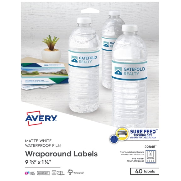 Water-Resistant Wraparound Labels W/ Sure Feed, 9 3/4 X 1 1/4, White, 40/pack | Bundle of 5 Packs