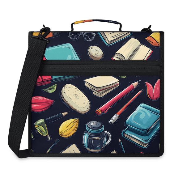 Water-Resistant Zipper Binder with 2 Expandable File Pockets and Detachable Strap, 3 Ring A4 Organizer for Students and Teachers, 13.78x12.6 Inches