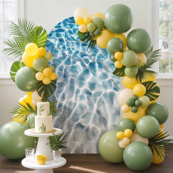 Water Ripple Arch Backdrop Cover, 4FT, Summer Ocean Beach Sand Seabed Spandex Arch Covers Double-Sided Backdrop for Wedding Birthday Party Photo Background Decoration