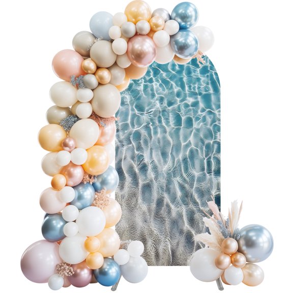 Water Ripple Arch Backdrop Cover 7.2 FT Ocean Art Stretchy Elastic Arch Stand Covers Spandex Arched Background Birthday Wedding Party Decoration (No Stand)