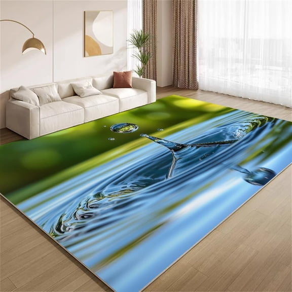 Water Ripple Area Rugs, 3D Green Water Drop Reflection Carpet, Washable Non Slip Low Pile Soft Rug for Living Room Bedroom Office Decor Mat 3ftx5ft