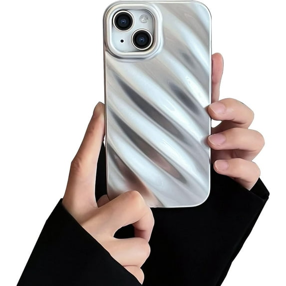 Water Ripple Curly Wave for iPhone 13 Case for iPhone 14 Case,Soft Slim Water Ripple Pattern Electroplated Finish iPhone 13 / iPhone 14 Phone Case, Silver