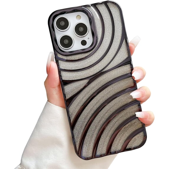 Water Ripple Curly Wavy Glitter Bling Plating TPU Case Compatible with iPhone Case (iPhone 11 Pro Max,Black)