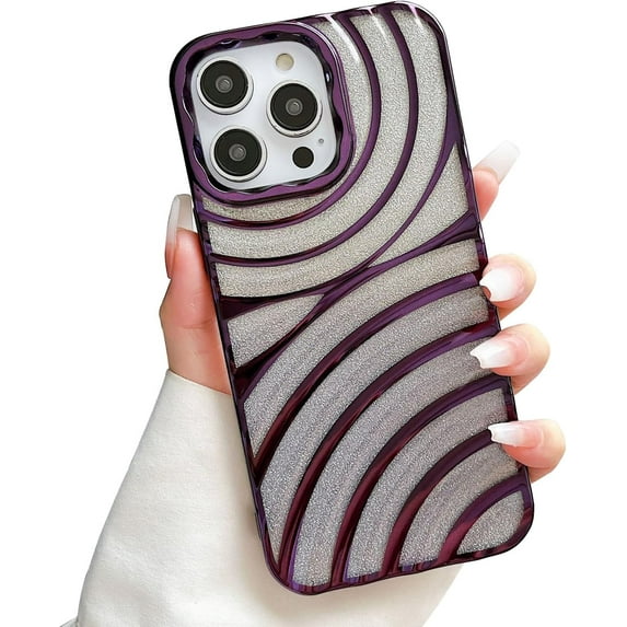 Water Ripple Curly Wavy Glitter Bling Plating TPU Case Compatible with iPhone Case (iPhone 13,Purple)