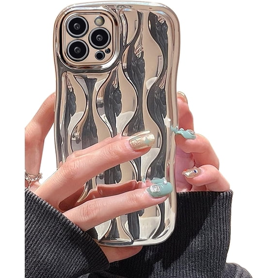 Water Ripple Glossy Case for iPhone 14 Pro Max Soft TPU Shockproof Camera Protective Back Cover for Women Girl Curly Wave Frame Phone Case for iPhone 14 Pro Max 6.7 Inch Silver