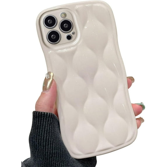 Water Ripple Glossy Case for iPhone 14 Pro Max Soft TPU Shockproof Camera Protective Back Cover for Women Girl Curly Wave Frame Phone Case for iPhone 14 Pro Max 6.7 Inch White