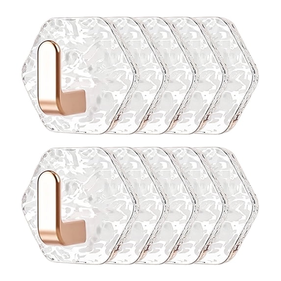 Water Ripple Hexagonal Self Adhesive Hooks, 10 Pcs Glacier Ripple Hook, Heavy Duty No Drill Wall Hooks, Acrylic Waterproof Adhesive Hooks for Kitchen, Bathroom Organization