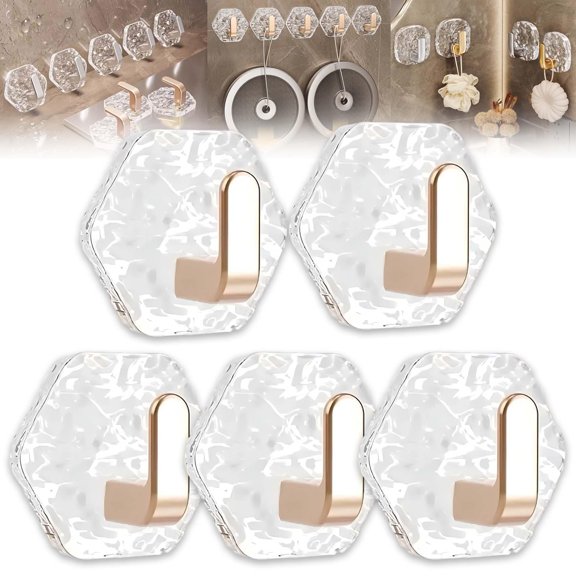 Water Ripple Hexagonal Self Adhesive Hooks, 5/10/20 Pack Decorative Wall Hooks with Ripple Design