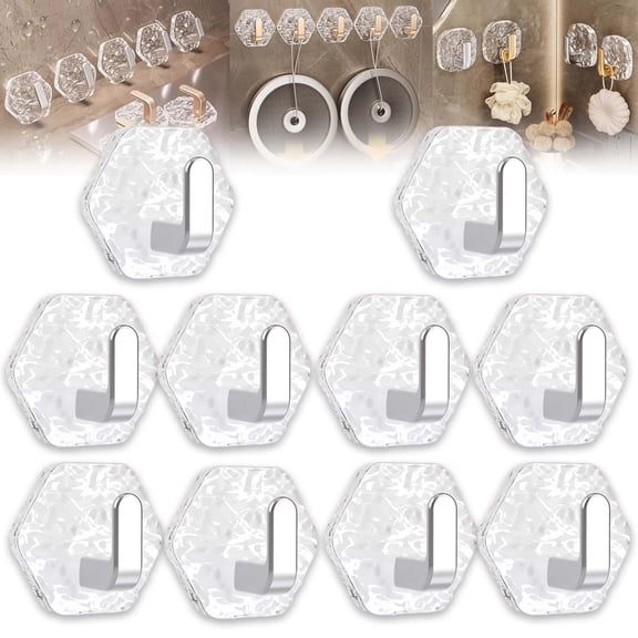 Water Ripple Hexagonal Self Adhesive Hooks, 5/10/20 Pack Decorative Wall Hooks with Ripple Design