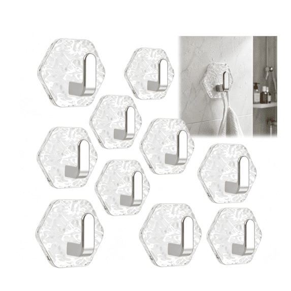Water Ripple Hexagonal Self-Adhesive Hooks,Heavy Duty Waterproof Adhesive,No Drill Bathroom Kitchen Wall Hooks for Towels, Keys & Home Decor
