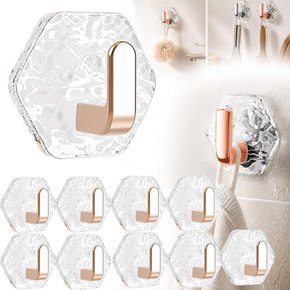 Water Ripple Hexagonal Self Adhesive Hooks - Self-Adhesive Hooks 10/20 Pack Hexagonal Ripple Design,No Drill Bathroom Kitchen Wall Hooks for Towels, Keys & Home Decor