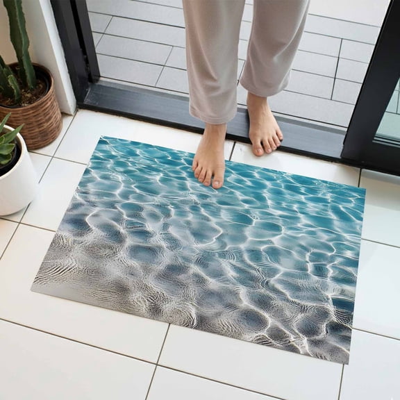 Water Ripple Indoor Door Mat 16x24 Inch Ocean Art Realistic Sea Sand Front Door Mat Non Slip Washable Entryway Rug Low Profile Dirt Trapper Doormat for Bathroom Kitchen Bedroom
