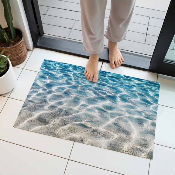 Water Ripple Indoor Door Mat 18x30 Inch Summer Ocean Beach Sand Seabed Front Door Mat Non Slip Washable Entryway Rug Low Profile Dirt Trapper Doormat for Bathroom Kitchen Bedroom