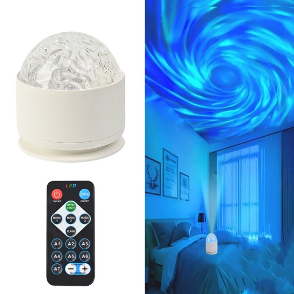 Water Ripple Lamp Internet Famous Bedroom Mood Light, Unique Flame Starry Romantic Projection Starry Sky Gift Lamp, USB Powered 7 Colors Rotation, Creates Dreamy Ambiance for Home Decor Relaxation
