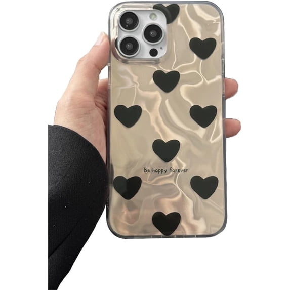 Water Ripple Laser Black Love Heart Letters Soft for iPhone Case (Black,iPhone 14)
