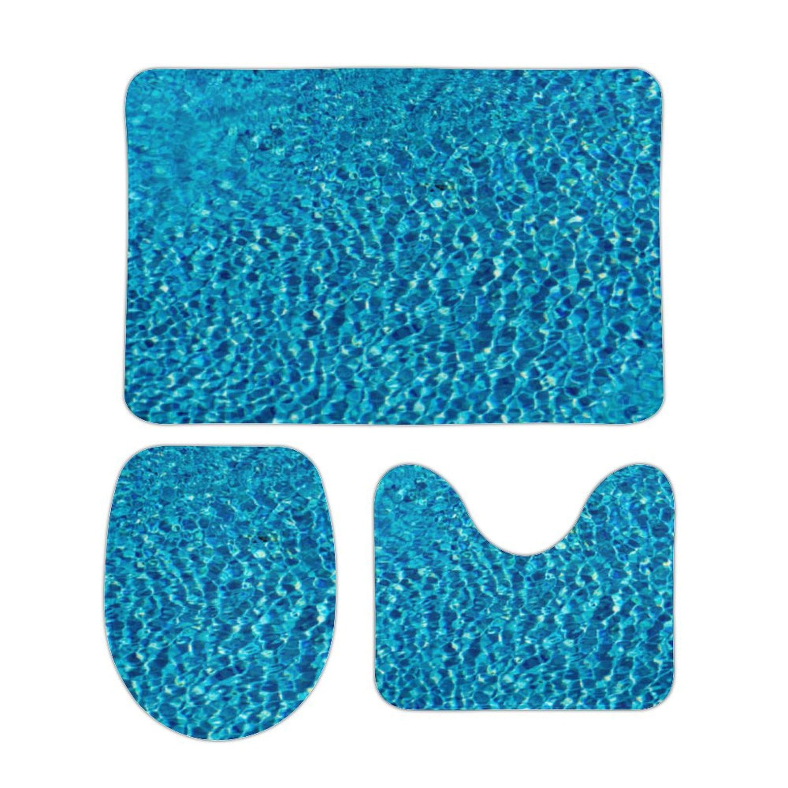 Water Ripple Light Blue Bathroom Rugs Set 3 Piece with Non-Slip Bath ...