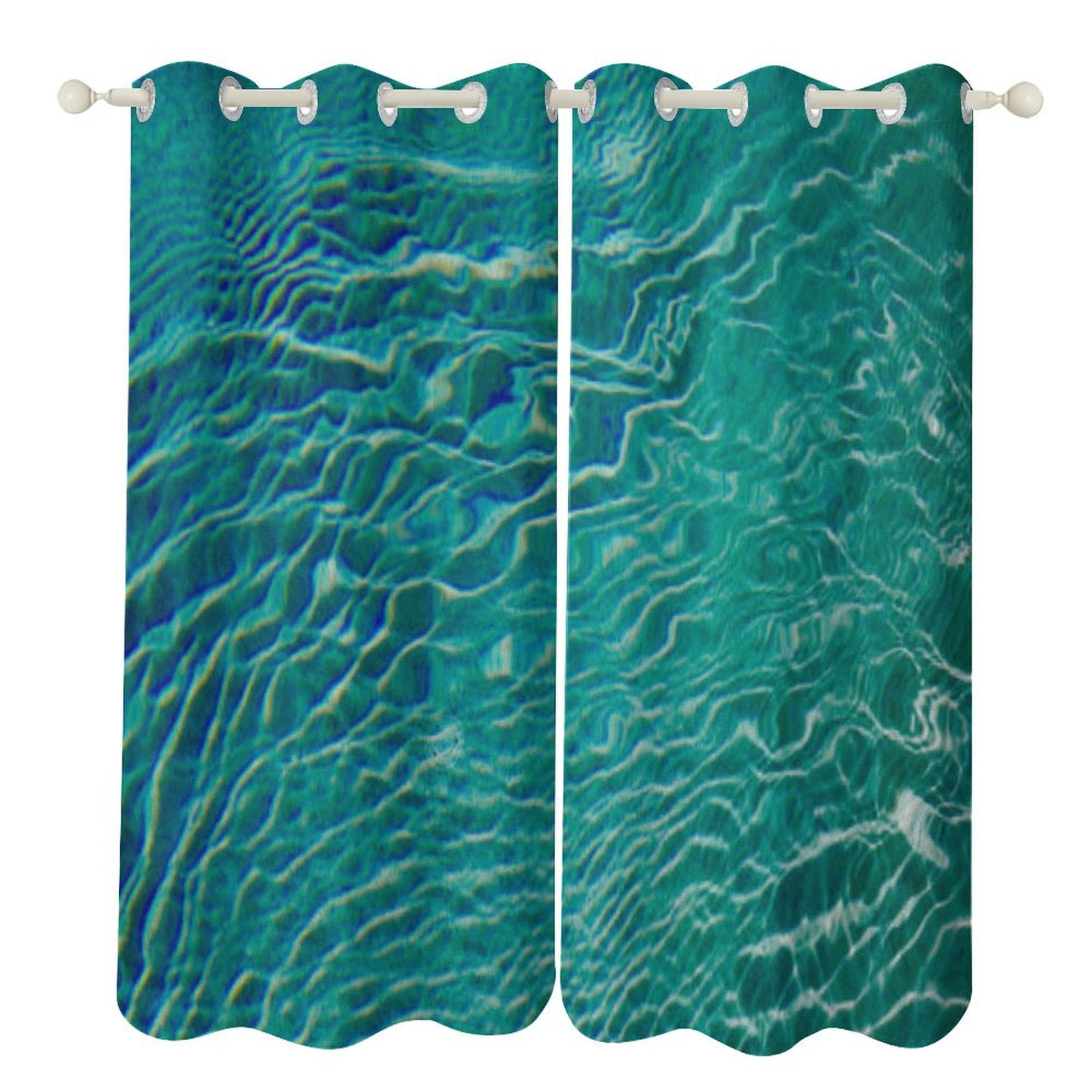 Water Ripple Light Blue Blackout Window Curtains for Bedroom Living ...