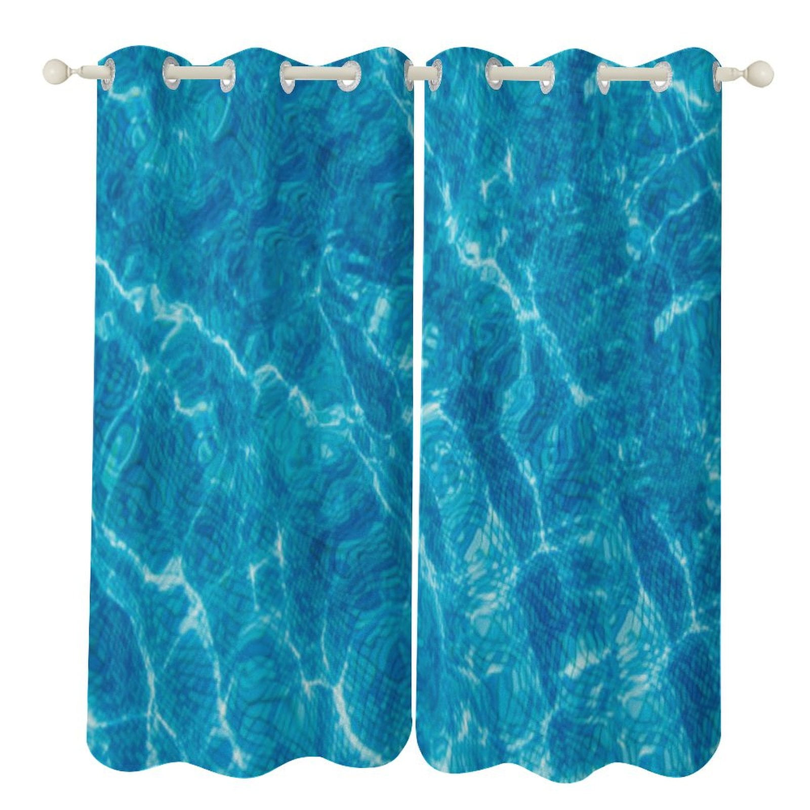 Water Ripple Light Blue Blackout Window Curtains for Bedroom Living ...