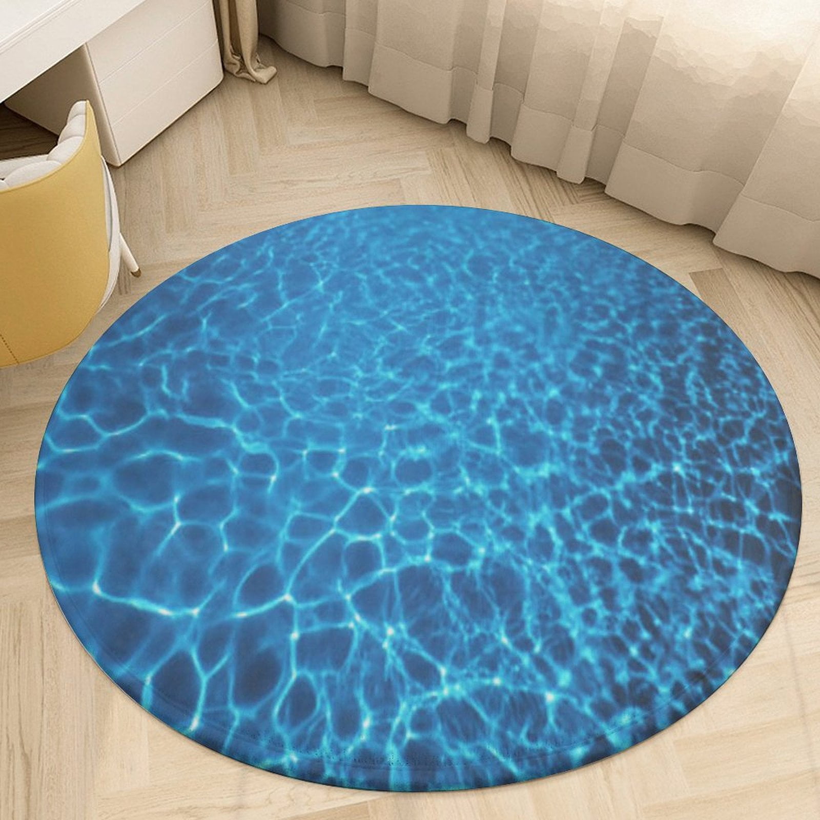 Water Ripple Light Blue Round Area Rugs for Bedroom Living Room, 4FT ...