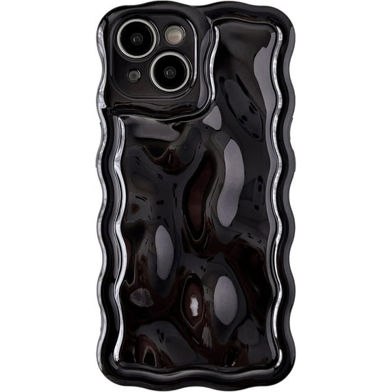 Water Ripple Meteorite Bubble Pattern Wavy Frame Chrome Plating Electroplated Compatible with iPhone Case (Black,iPhone 13)
