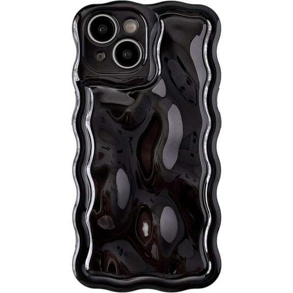 Water Ripple Meteorite Bubble Pattern Wavy Frame Chrome Plating Electroplated Compatible with iPhone Case (Black,iPhone 15)