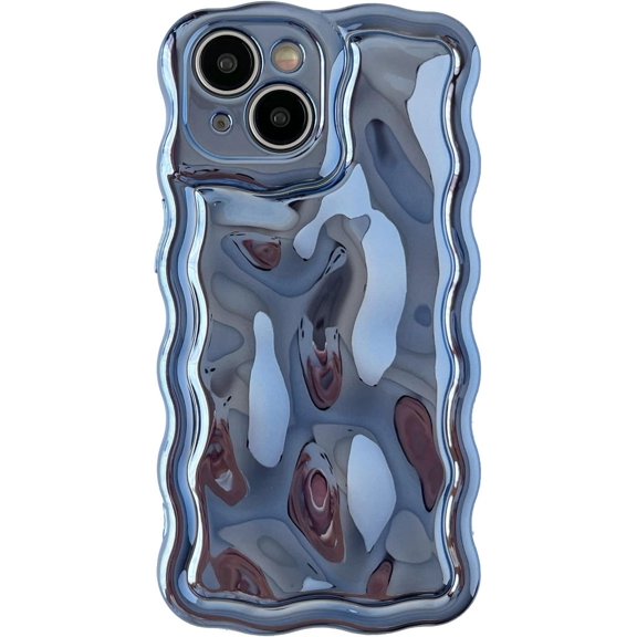 Water Ripple Meteorite Bubble Pattern Wavy Frame Chrome Plating Electroplated Compatible with iPhone Case (Blue,iPhone 15)