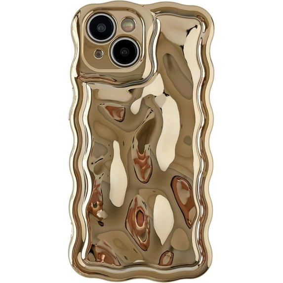 Water Ripple Meteorite Bubble Pattern Wavy Frame Chrome Plating Electroplated Compatible with iPhone Case (Gold,iPhone 15)