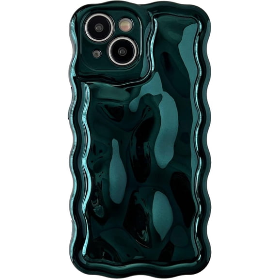 Water Ripple Meteorite Bubble Pattern Wavy Frame Chrome Plating Electroplated Compatible with iPhone Case (Green,iPhone 15)