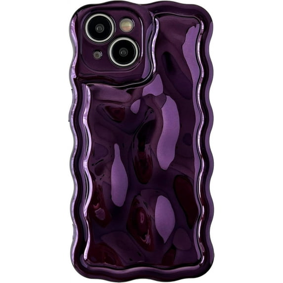 Water Ripple Meteorite Bubble Pattern Wavy Frame Chrome Plating Electroplated Compatible with iPhone Case (Purple,iPhone 14)