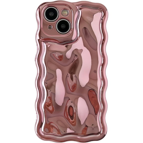 Water Ripple Meteorite Bubble Pattern Wavy Frame Chrome Plating Electroplated Compatible with iPhone Case (Rose Gold,iPhone 14 Pro)