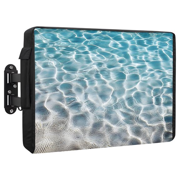 Water Ripple Outdoor TV Cover 80 to 85 Inch Ocean Art Realistic Sea Sand Weatherproof and Waterproof TV Cover Heavy Duty Outside Flat TV Screen Protector with Remote Control Pocket