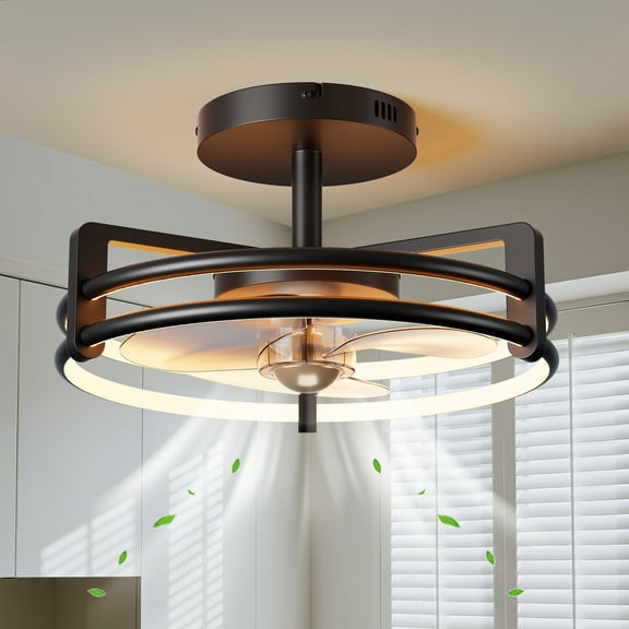 16 inch Ceiling Fan with Light and Remote Control, Black Modern Ceiling Fan for Kitchen, Bedroom, Indoor, 6 Speed, Quiet, Timing