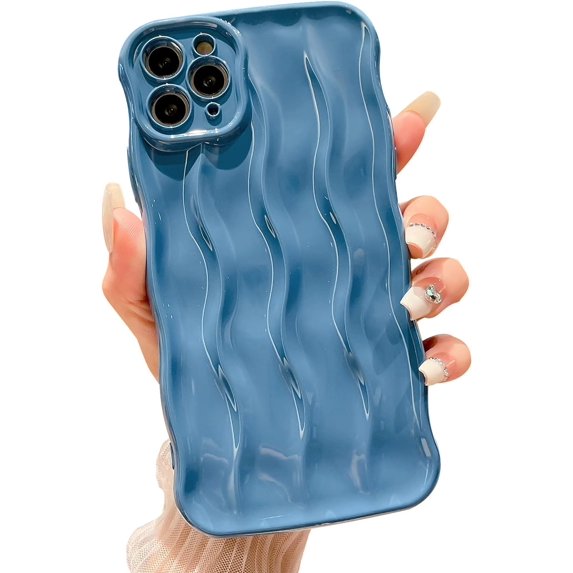 Water Ripple Pattern Case for iPhone 11 Pro Max Soft TPU Shockproof Camera Protective Back Cover for Women Girl Curly Wave Frame Phone Case for iPhone 11 Pro Max 6.5 Inch Blue