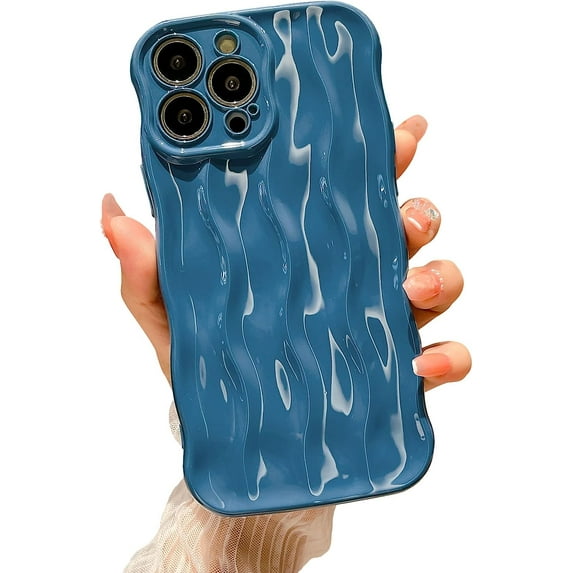 Water Ripple Pattern Case for iPhone 12 Pro Soft TPU Shockproof Camera Protective Back Cover for Women Girl Curly Wave Frame Phone Case for iPhone 12 Pro 6.1 Inch Blue