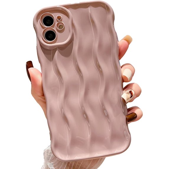 Water Ripple Pattern Case for iPhone 12 Soft TPU Shockproof Camera Protective Back Cover for Women Girl Curly Wave Frame Phone Case for iPhone 12 6.1 Inch Pink