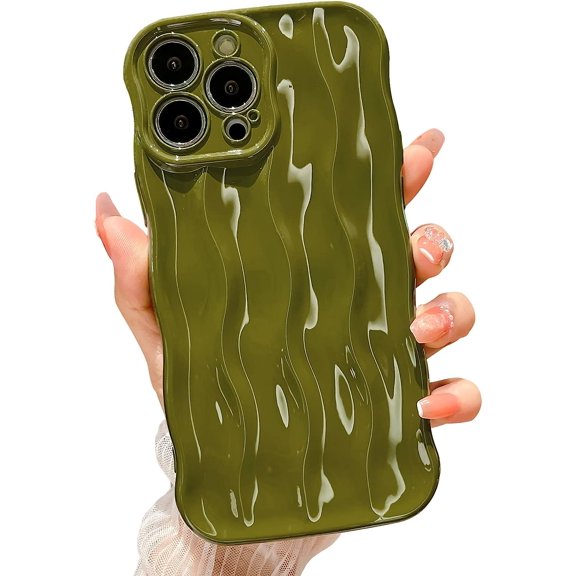 Water Ripple Pattern Case for iPhone 13 Pro Max Soft TPU Shockproof Camera Protective Back Cover for Women Girl Curly Wave Frame Phone Case for iPhone 13 Pro Max 6.7 Inch Green