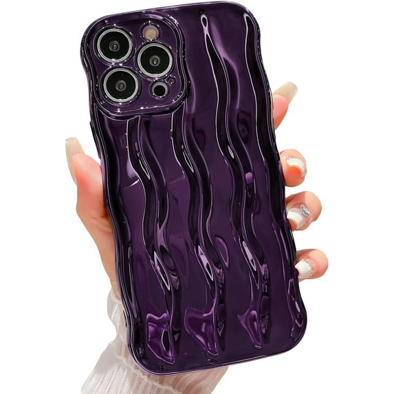 Water Ripple Pattern Case for iPhone 13 Pro Max Soft TPU Shockproof Camera Protective Back Cover for Women Girl Curly Wave Frame Phone Case for iPhone 13 Pro Max 6.7 Inch Dark Purple