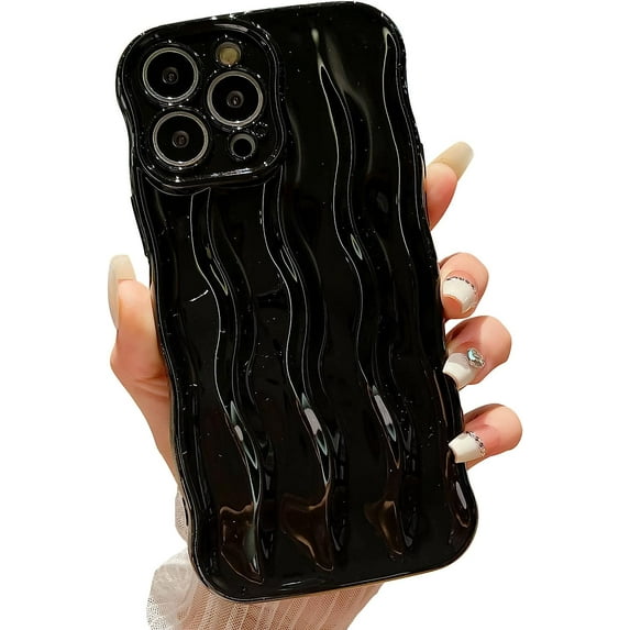 Water Ripple Pattern Case for iPhone 13 Pro Max Soft TPU Shockproof Camera Protective Back Cover for Women Girl Curly Wave Frame Phone Case for iPhone 13 Pro Max 6.7 Inch Light Blue