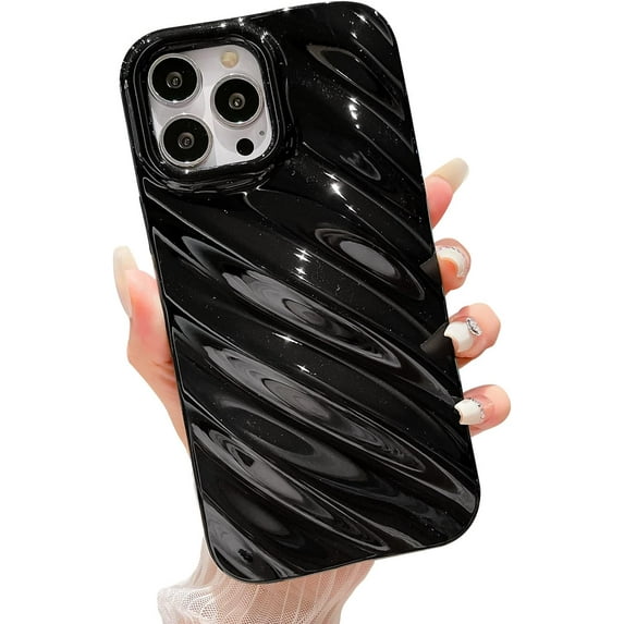 Water Ripple Pattern Case for iPhone 13 Pro Max Soft TPU Shockproof Camera Protective Cute Phone Case for Women Girl for iPhone 13 Pro Max 6.7 Inch Black
