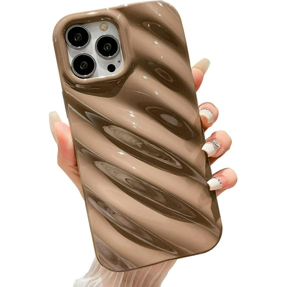 Water Ripple Pattern Case for iPhone 13 Pro Max Soft TPU Shockproof Camera Protective Cute Phone Case for Women Girl for iPhone 13 Pro Max 6.7 Inch Khaki
