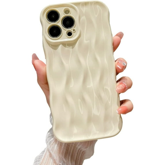 Water Ripple Pattern Case for iPhone 13 Pro Soft TPU Shockproof Camera Protective Back Cover for Women Girl Curly Wave Frame Phone Case for iPhone 13 Pro 6.1 Inch White