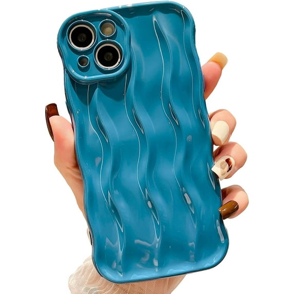Water Ripple Pattern Case for iPhone 13 Soft TPU Shockproof Camera Protective Back Cover for Women Girl Curly Wave Frame Phone Case for iPhone 13 6.1 Inch Blue